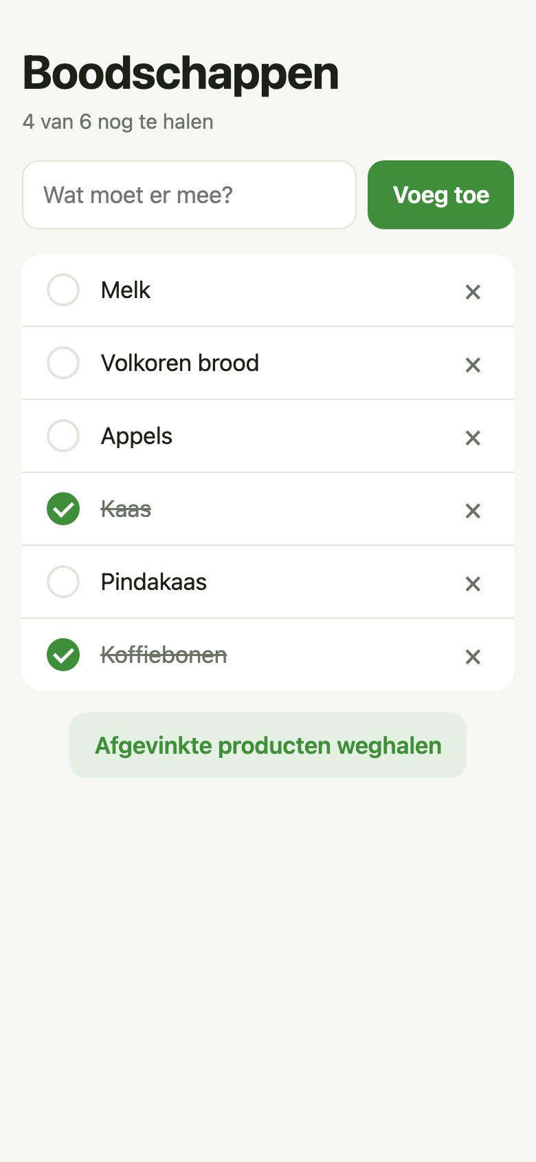 Boodschappenlijst met een paar afgevinkte producten